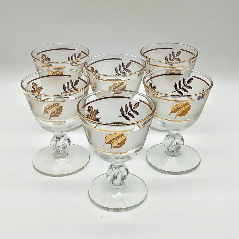 Libbey Golden Foliage Frosted Cocktail Liquor Glasses (6)